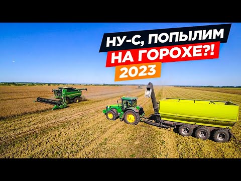 Видео: Роторные John Deere зашли на уборку гороха, а трактор К-742МПр сразу дискует за ними.