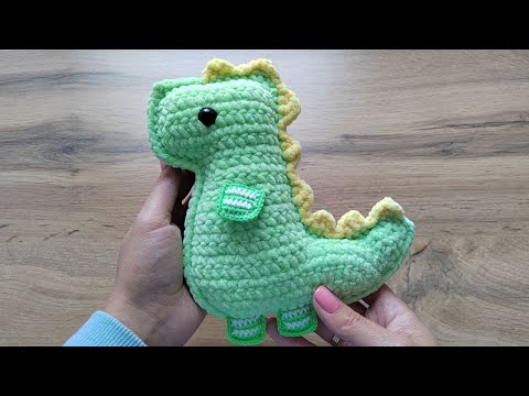 Видео: Плоский динозавр из плюшевой пряжи. Тиранозавр крючком. Crochet dinosaur amigurumi