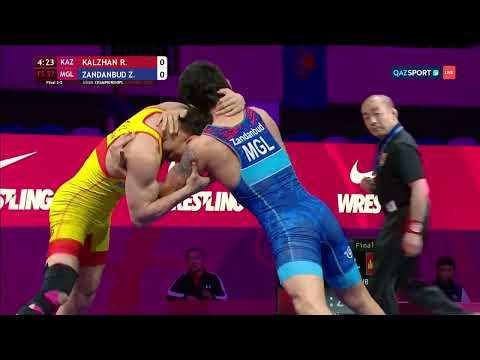 Видео: Вольная борьба. Чемпионат Азии. 57 кг. Рахат Калжан (Казахстан) - Занабазар Занбанбуд (Монголия)
