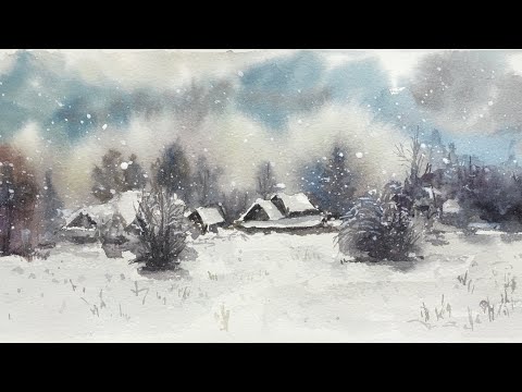 Видео: Watercolor winter landscape🌨❄️🌨/Зимний пейзаж акварелью