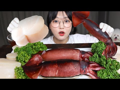 Видео: Кальмары на пару и сырой морской гребешок | Mukbang ASMR