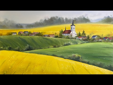 Видео: Желтые поля - акварельный урок