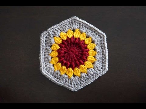 Видео: Шестиугольный мотив "Подсолнух" / Crochet hexagon