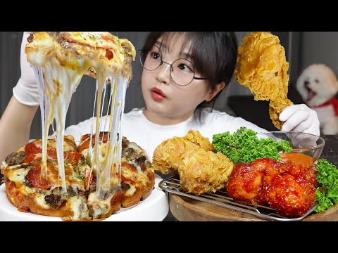 Видео: Вафельная пицца и жареная курица🍕🍗Mukbang ASMR