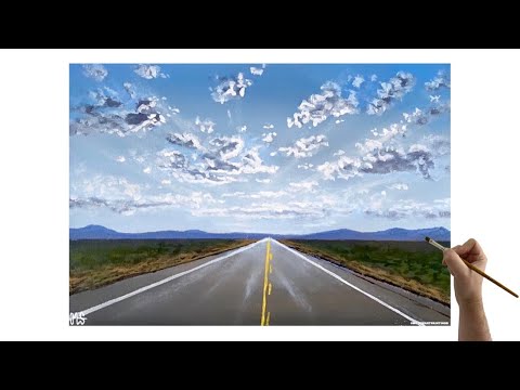 Видео: Как нарисовать дорогу. Урок по акриловой живописи. Рисование дорожного пейзажа. Простая картина д...