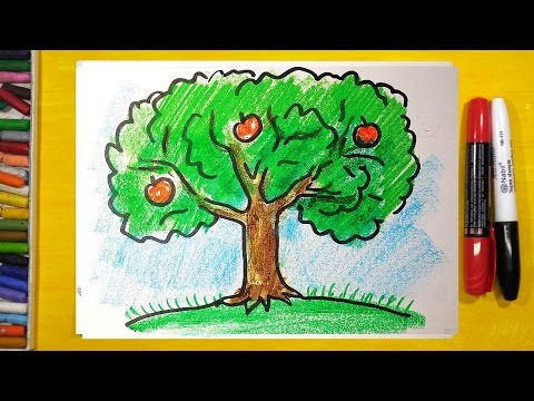 Видео: Как нарисовать ДЕРЕВО ЯБЛОНЮ, Урок рисования для детей от 3 лет