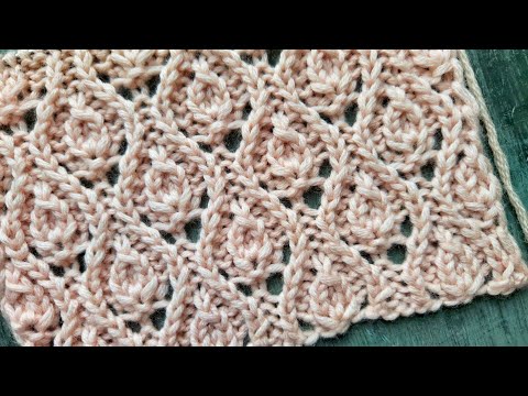 Видео: Симпатичный ажурный узор с мелкими листиками для вязания джемпера,  палантина 