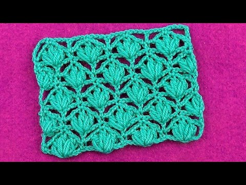 Видео: Несложный ажурный узор с пышными столбиками   Openwork pattern with puff stitchs