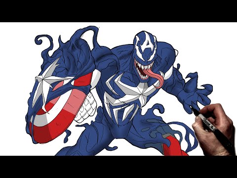 Видео: Как нарисовать Веномизированного Кэпа Америку | Пошаговое руководство | Marvel