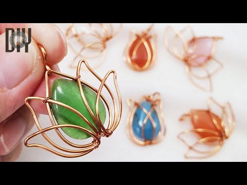 Видео: Лотос | Тюльпаны | Кулон | обернуть камень без дыр | камень падения | кабошон 702
