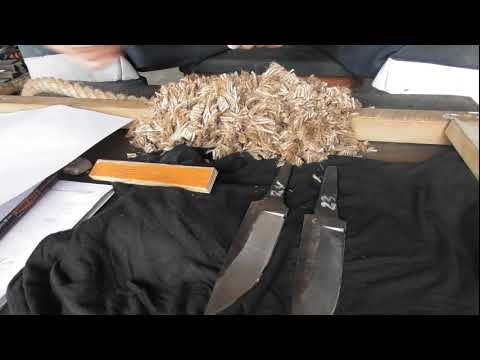 Видео: Нож из напильника  ч 2 Рез каната, испытание по рогу.