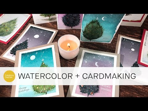 Видео: акварель: пушистые елочные открытки