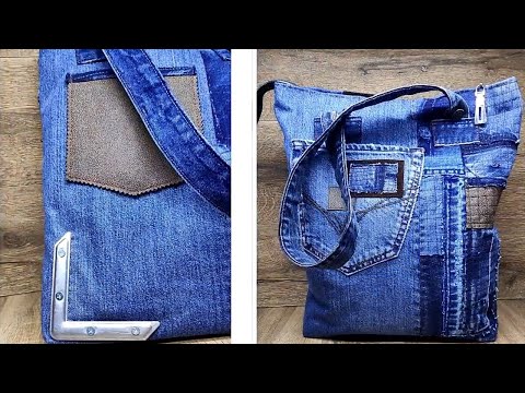 Видео: Пошила ТРЕНДОВУ сумку зі старих джинсів та шкіри/ сама ПРОСТА викрійка / old jeans