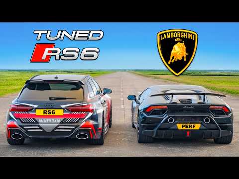 Видео: Кто победит в заезде: тюннингованный Audi RS6 против LamboHuracan Performante?