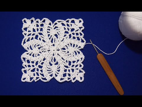 Видео: Вязание красивого мотива  Квадратный мотив «4 ананаса»   Урок 246 Beautiful square crochet motif.
