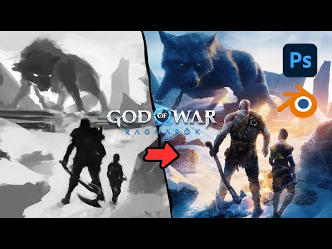 Видео: Арт по God of War Ragnarök от скетча до финала / Photoshop + Blender