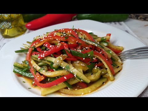 Видео: САЛАТ ИЗ ОГУРЦА И БОЛГАРСКОГО ПЕРЦА.