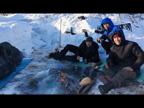 Видео: НОЧЕВКА ЗИМОЙ В БЕРЛОГЕ. СНЕЖНЫЙ ДОМИК БЕЗ ПАЛАТКИ. НОЧЕВКА В ЛЕСУ.