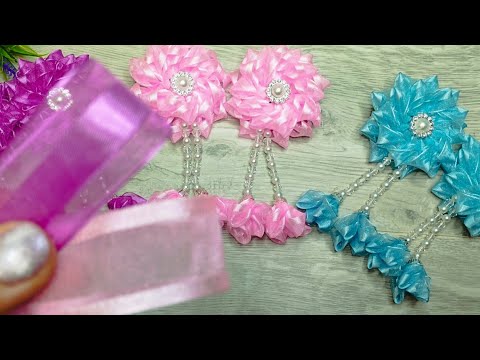 Видео: Новинка!!! Бантики с подвесками из органзы с атласной вставкой