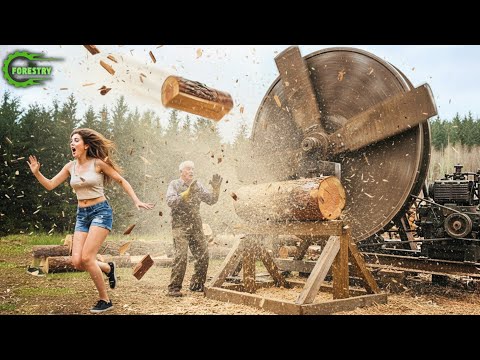 Видео: Самая быстрая и большая машина для обработки дров | Опасная большая бензопила для резки деревьев №18