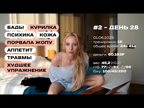 Видео: ФИТНЕС-БИКИНИ С НУЛЯ #2. День 28. Травмы, курилка, бады и самое ужасное упражнение
