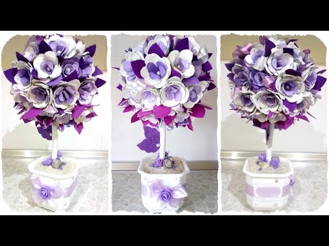 Видео: ПРОСТЫЕ ЦВЕТЫ из ЯИЧНЫХ ЛОТКОВ: цветочное дерево счастья! Без заливки гипсом, шар из обрезков лотков