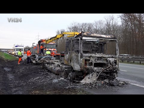 Видео: VN24 - Сгоревший грузовик MAN обнаружен на трассе А2 в Германии