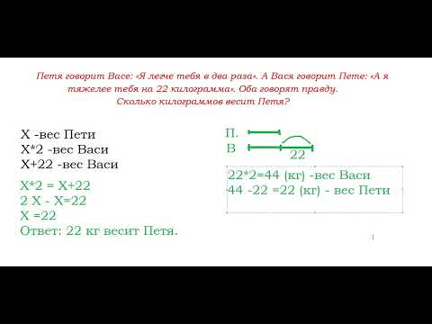 Видео: Петя говорит Васе:" Я легче тебя в два раза..."   ВПР по математике, 4 класс.