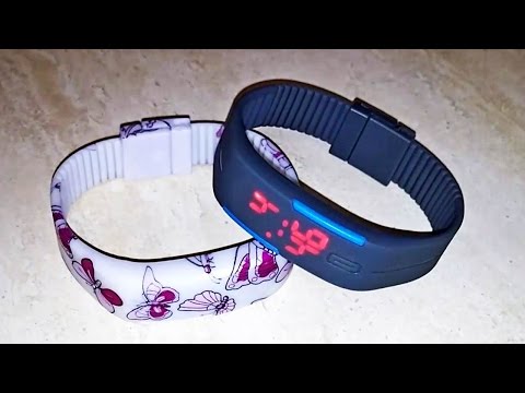 Видео: Спортивные цифровые светодиодные (LED) часы-браслет. Aliexpress