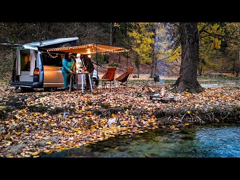 Видео: Осенний Vanlife у реки | Расслабляющие звуки природы и костёр ASMR