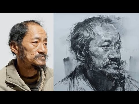 Видео: Учимся рисовать портрет старика углем