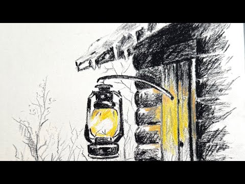 Видео: Рисунок зимнего фонаря