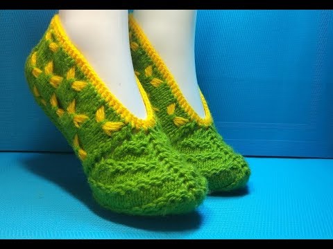 Видео: Вязание спицами домашние тапочки #187