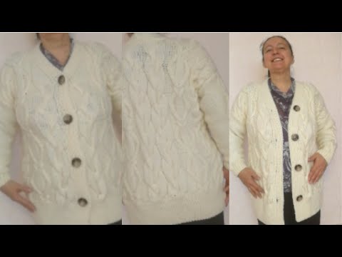 Видео: Молочный кардиган косами. Большие размеры