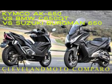 Видео: Kymco AK550 против Suzuki Burgman 650 против BMW C650gt. Тройной заезд на скорости более 100 миль...