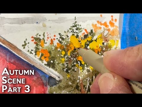 Видео: Как рисовать осенние деревья на расстоянии | Маскирующая жидкость | Осенний пейзаж | Шаг за шагом...