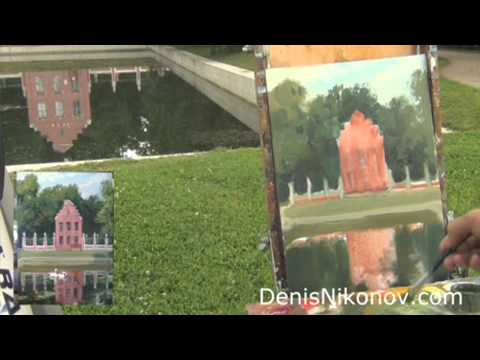 Видео: Пленэр в Кусково. Голландский домик. Пейзаж маслом. Часть 1