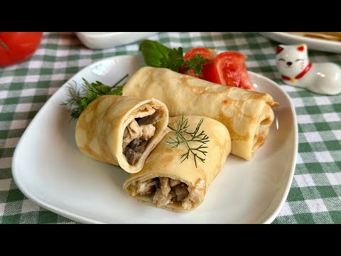 Видео: Млинці з куркою та грибами просто і смачно / Налисники на молоці з мясом та грибами  / Це смачно !