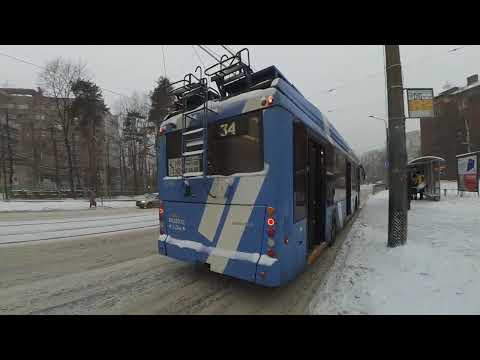 Видео: По узким улицам на троллейбус с УАХ "6005 по 34" СПб 12-***: ТролЗа-5265.02 6005 по №34 (07.12.22)