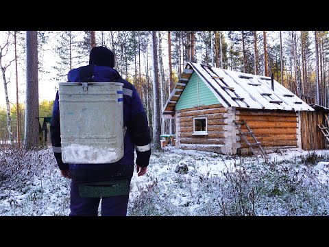 Видео: ЖИВУ ОДИН В ЛЕСУ, ИЗБА НА ОЗЕРЕ И ХИЖИНА НА РЕКЕ, ПОСЛЕ СНЕГОПАДА