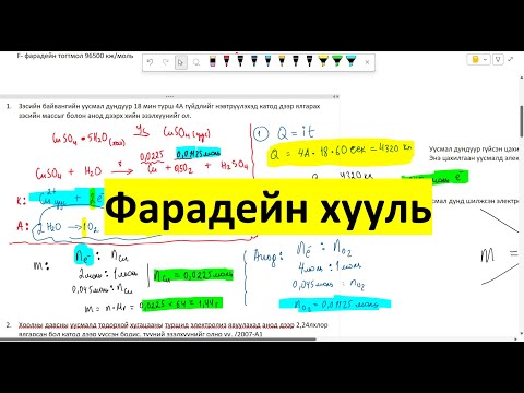 Видео: Электролиз, Фарадейн хууль 2020 он ЭЕШ 2 2 бодлого