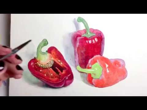 Видео: Перцы акварелью