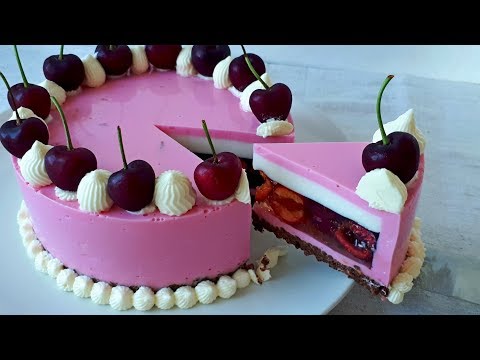 Видео: Торт йогуртовый с черешней.  Торт без выпечки.  Торт диетический