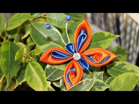Видео: Бабочка Канзаши Мастер Класс / DIY Kanzashi butterfly