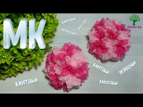 Видео: Пышные двухцветные бантики шарики из органзы\Master diy  канзаши