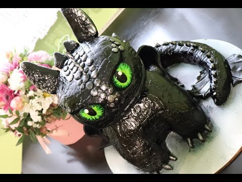 Видео: Торт Дракон Беззубик - герой мультфильма Как приручить дракона. Night Fury cake