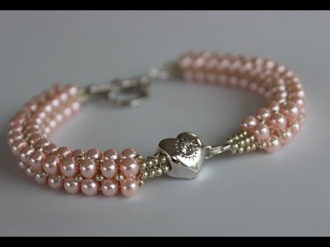 Видео: Beaded Bracelet with glass pearls and  metal bead Браслет из жемчуга и металлическим камнем