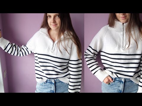 Видео: Свитер с молнией в полоску как у mango подробный МК