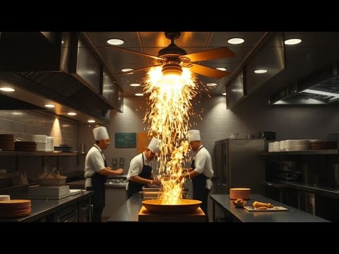 Видео: На кухне ресторана рухнул потолочный вентилятор | Заснято на камеру