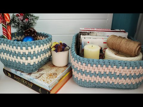 Видео: Квадратная корзинка крючком. Узор Ротанг. Быстро вяжем дно и крепим бортики